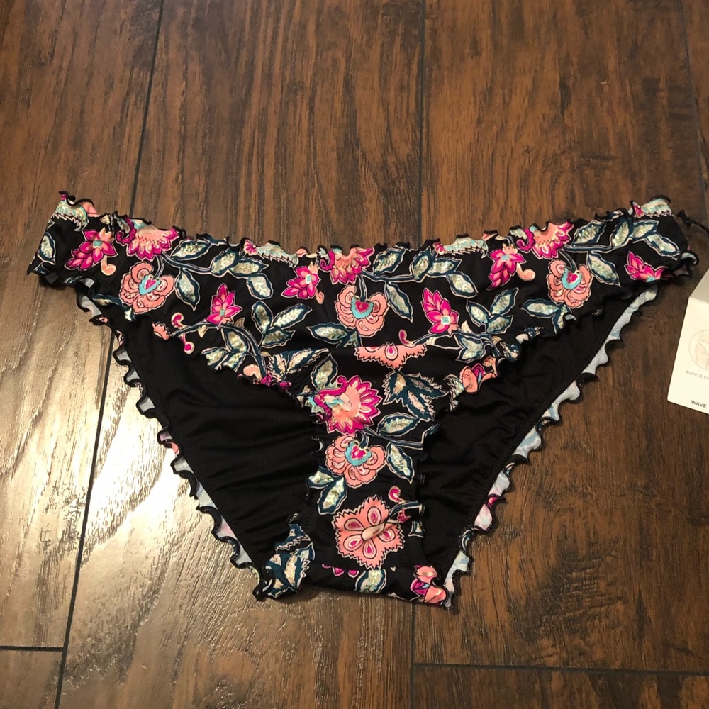 Black and floral bathing suit bottoms